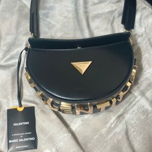 Valentino Black Shoulder Bag with Gold Detailing